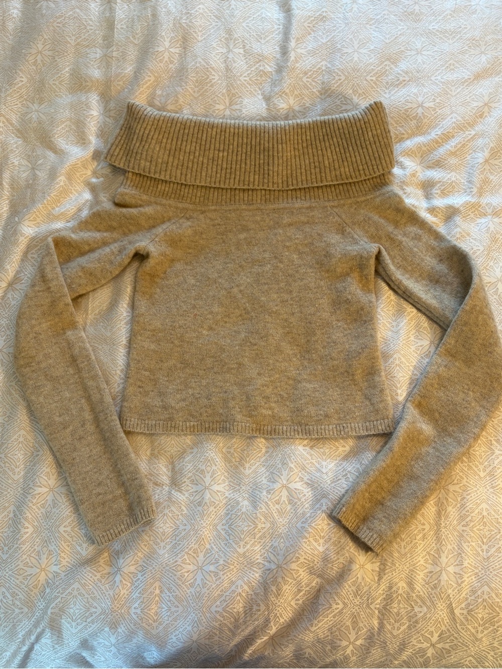 Aritzia Off-Shoulder Long-Sleeve Knit Sweater in Light Taupe